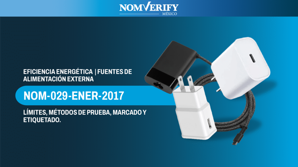 Fuente de alimentación externa con etiqueta de eficiencia energética nivel VI según norma oficial mexicana.